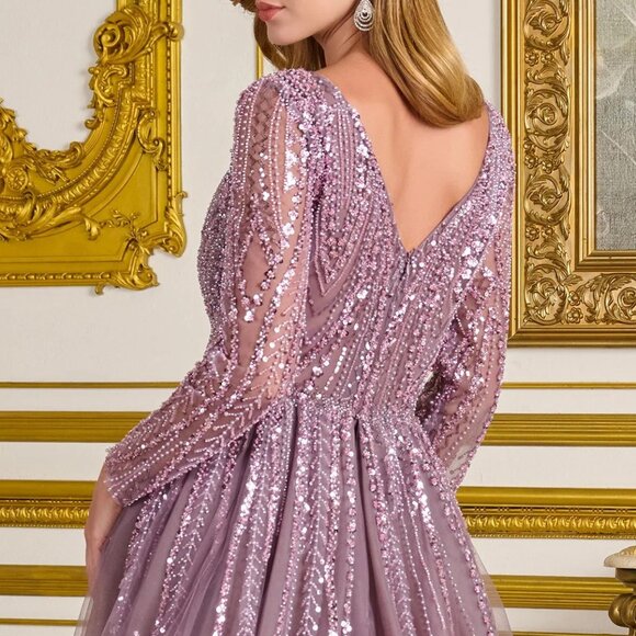 New Mauve Sheath Mother Of Bride Beaded Gown w/ Overskirt & Long Sleeves GL3832 - Picture 11 of 14